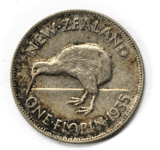 1935 New Zealand One Florin Silver Coin  KM# 5 Low Mintage