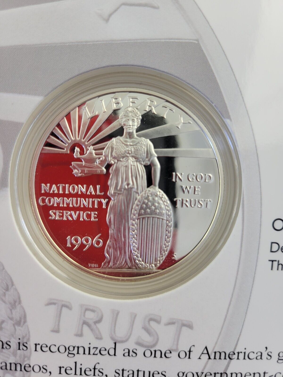 1996 S National Community Service Proof Silver Dollar Coin & Stamp Set US Mint