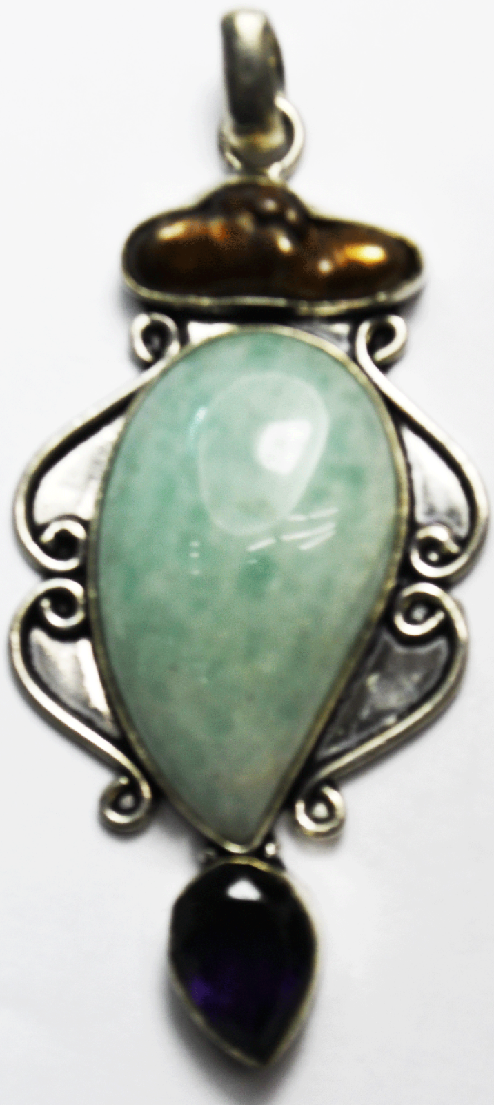 Sterling Aventurine Amethyst Pearl Pendant 76mm x 34mm