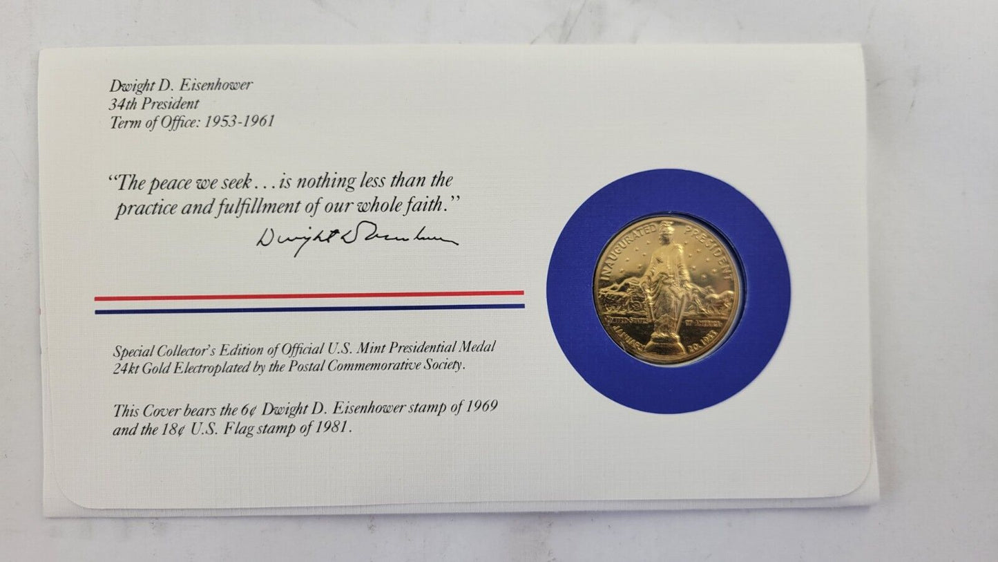 Eisenhower Presidential Covers Medal Postal Commemorative Society Gold Plated