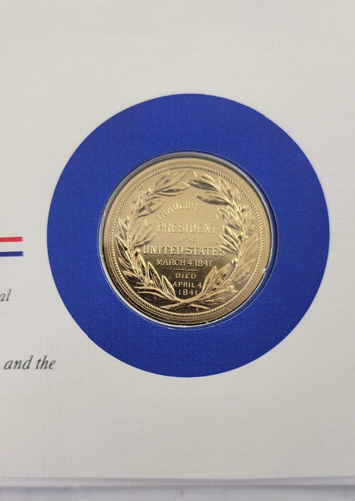 W H Harrison Presidential Covers Medal Postal Commemorative Society Gold Plated