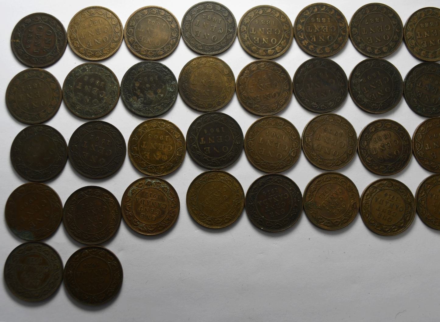 1859-1920 1c Canada Large Cents Collection No Duplicates 38 Coins  Bronze