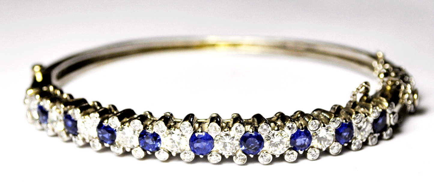 14kwg Sapphire & 2.2ct Diamond Oval Bangle Cuff Bracelet Cluster 6mm 2-5/8"