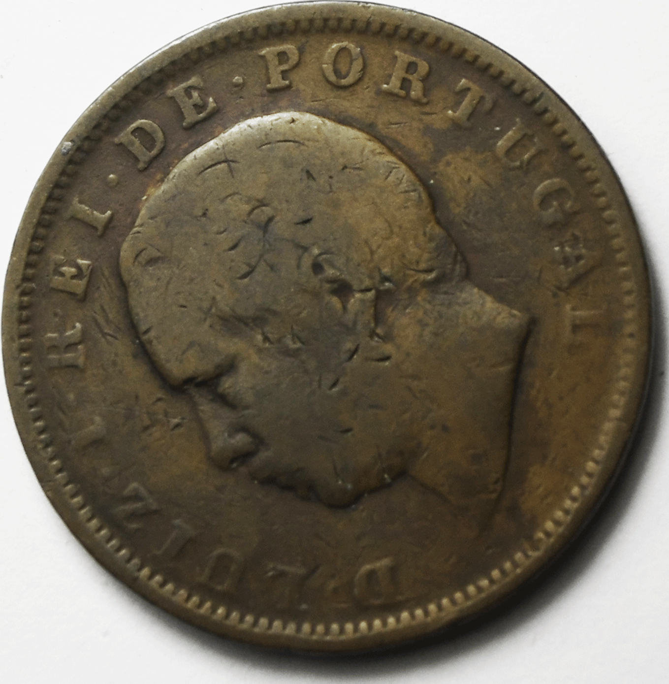 1884 Portugal 20 Twenty Reis Bronze Coin KM# 527