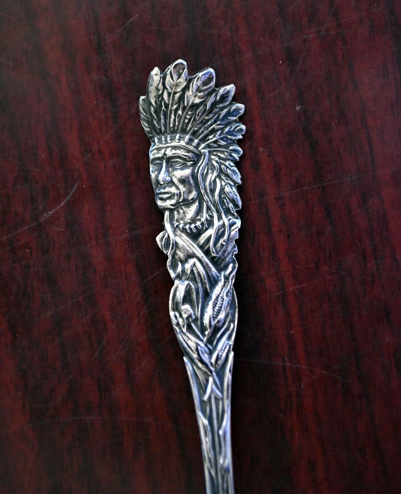 Indian Chief Souvenir Spoon by Fessenden & Co. 5 1/4" Sterling Silver .49 oz.