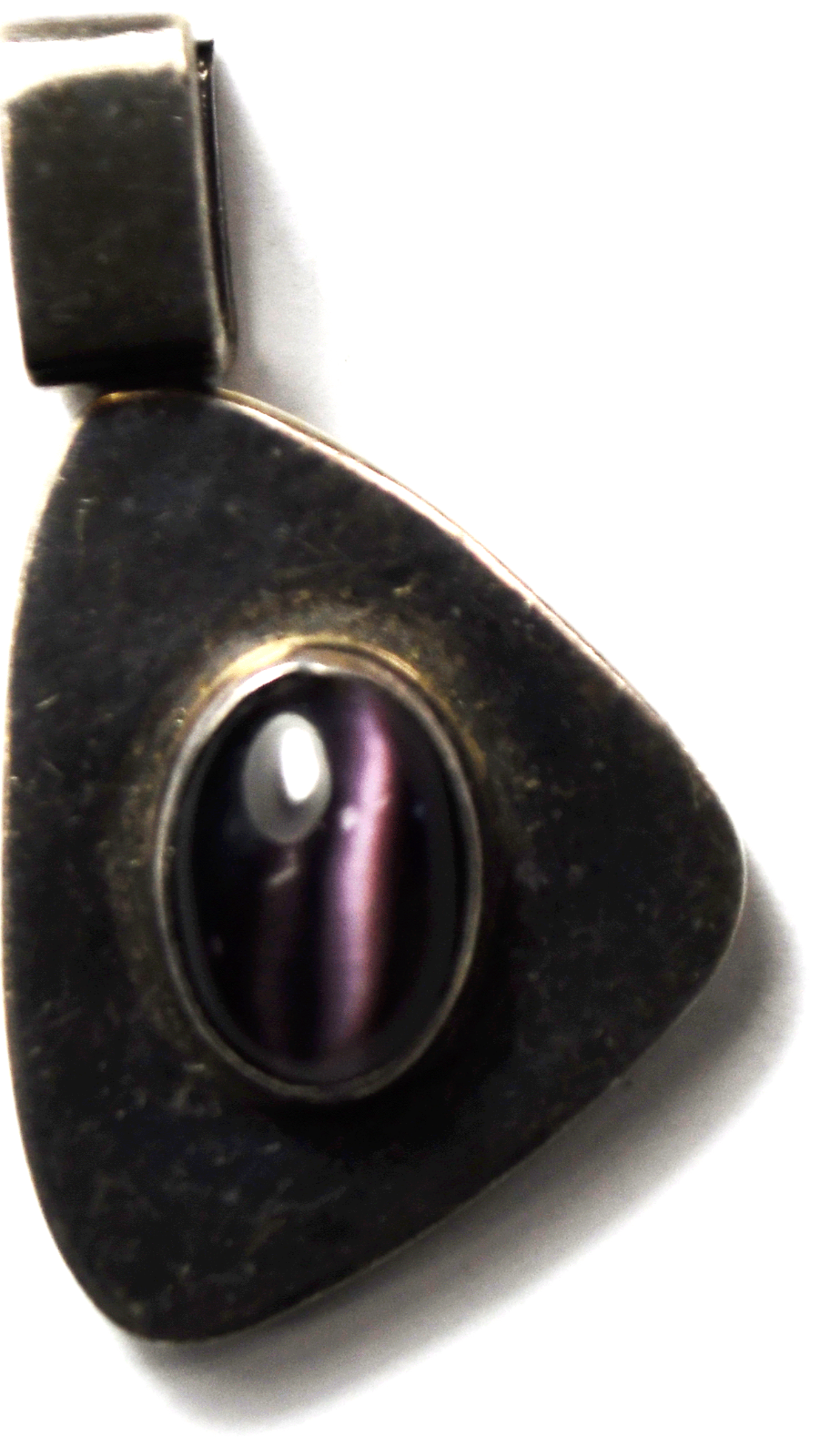 Sterling Mexico Purple Cats Eye Square Bale Triangle Pendant 42mm x 24mm