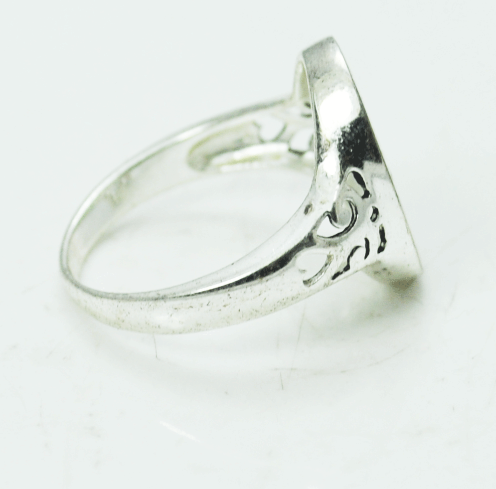 Sterling Silver Ankh Scroll Angel in Heart Tree Cut Out Oval Ring 17mm Size 8