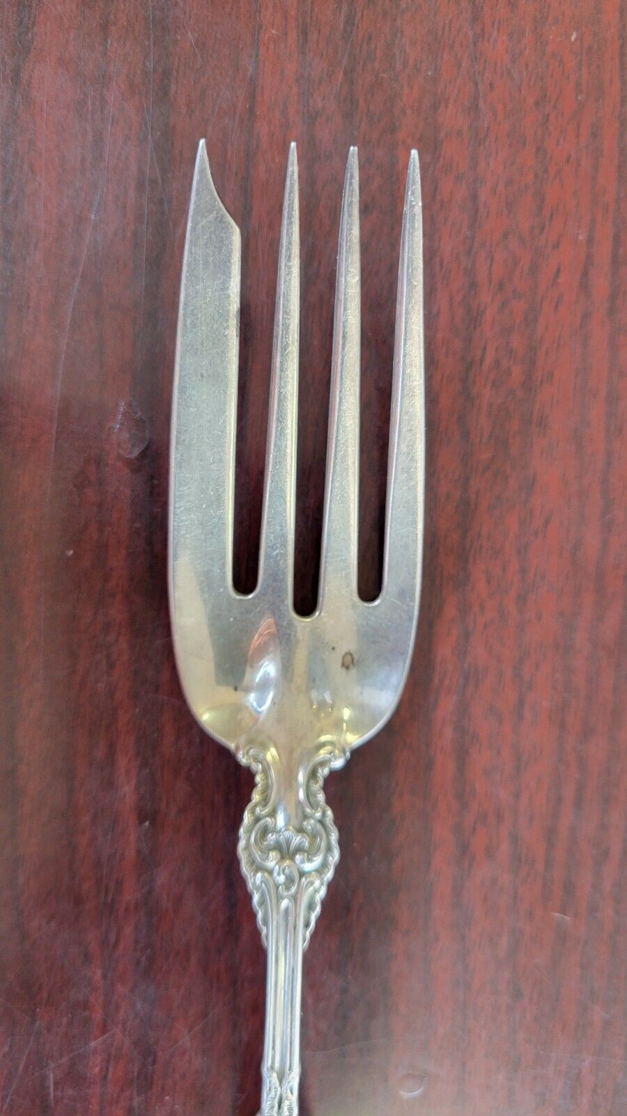 Pompadour By Whiting Sterling 7 1/2" Small Cold Meat Serving Fork 1.88oz