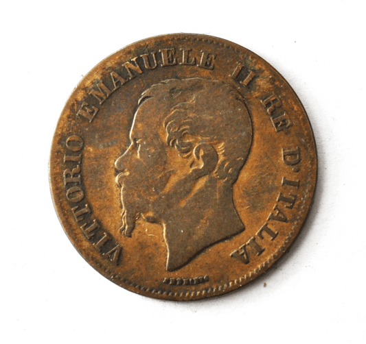 1861 M Italy 5 Five Centesimi Copper Coin  KM# 3.2