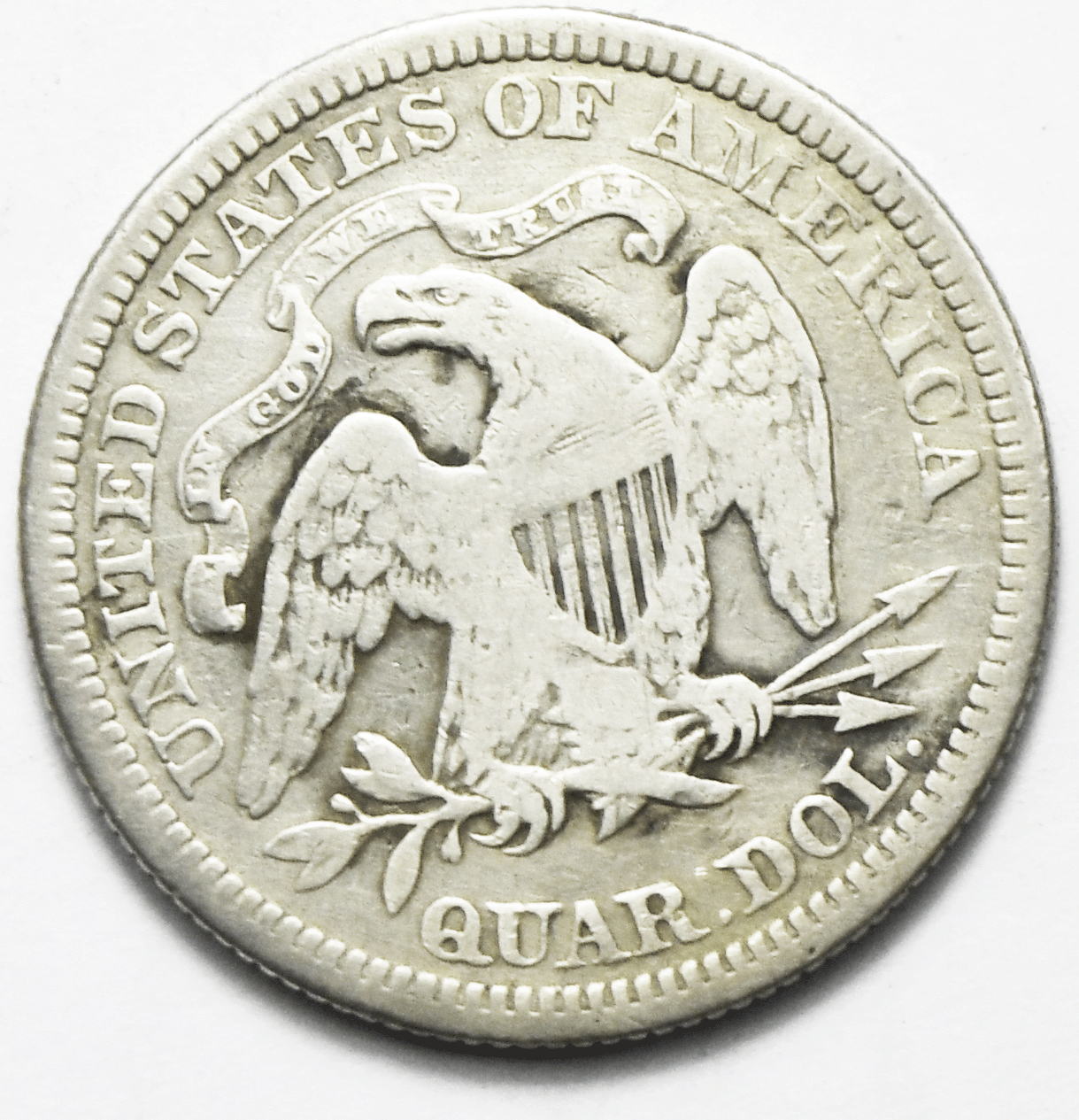 1866 Motto 25c Seated Liberty Silver Quarter Dollar Twenty Five Cents Rare VF