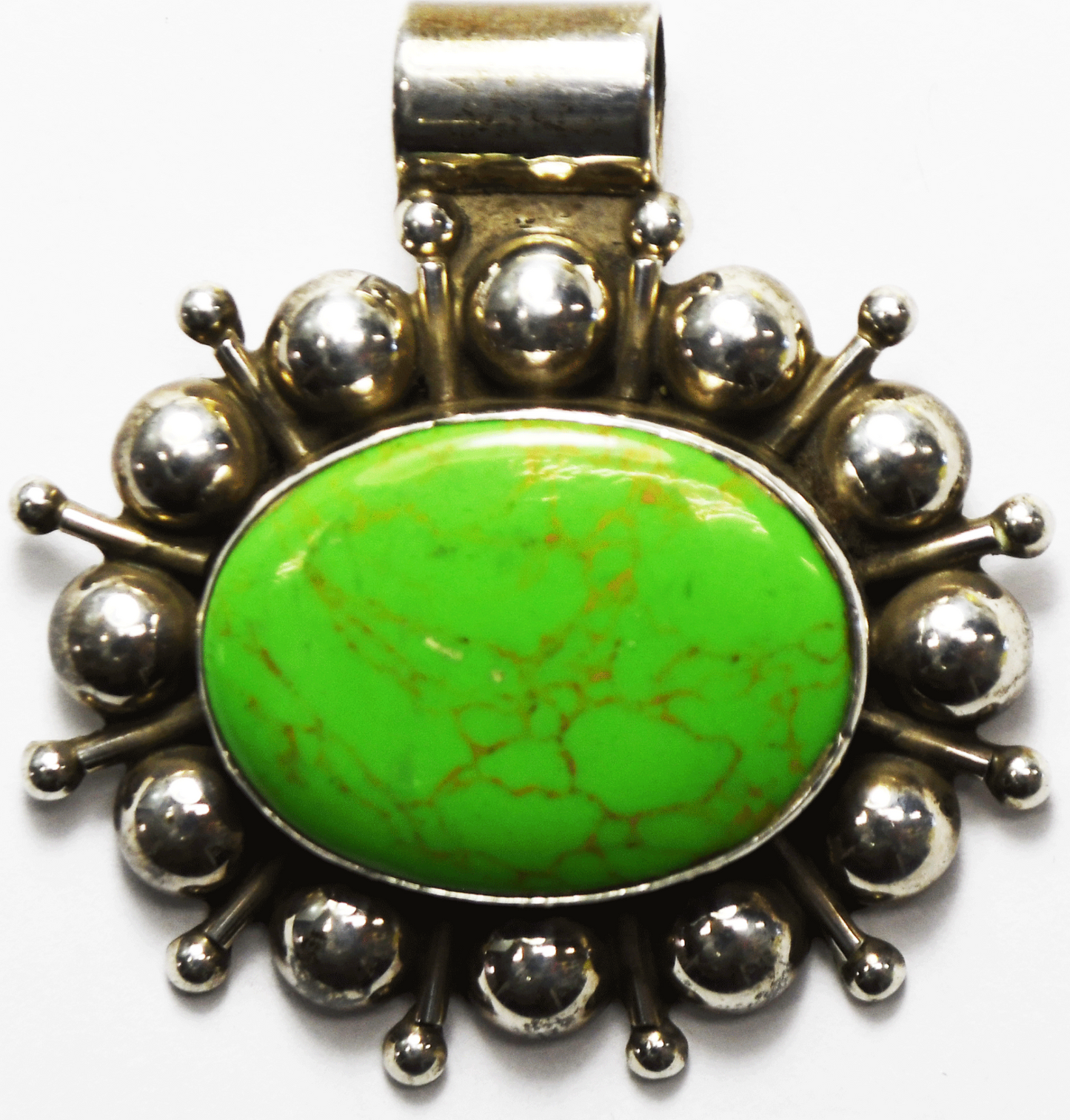 Sterling Bright Green Dyed Howlite Oval Sun Pendant 51mm x 48mm