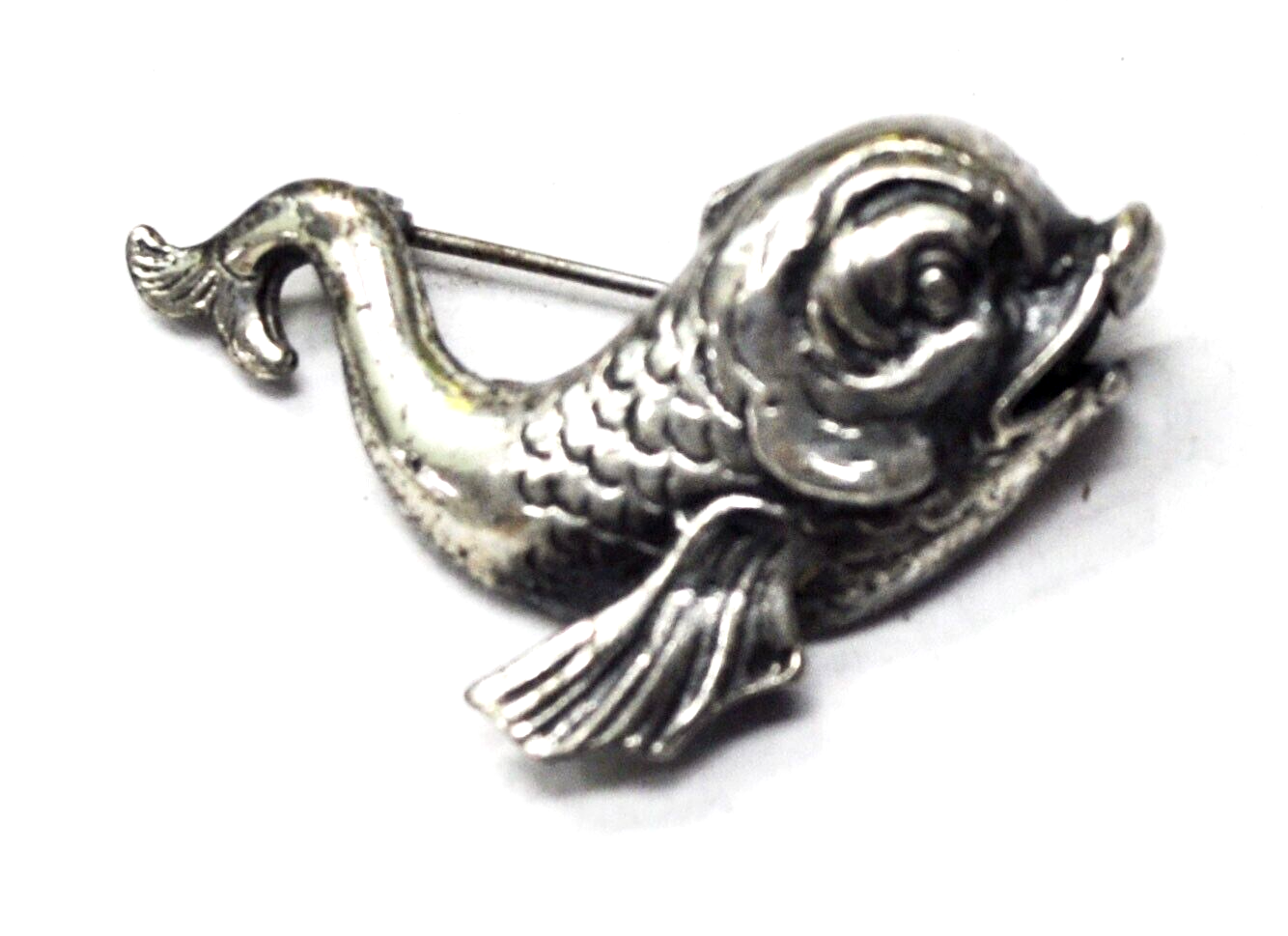 Sterling Silver Brookraft Jumping Flying  Koi Fish Brooch Pin 41mm x 26mm