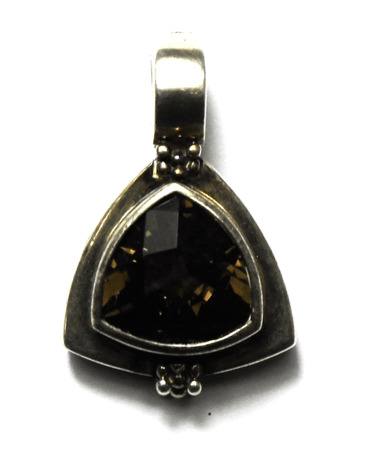 Sterling Michael Dawkins Smoky Quartz Triangle Pendant 26mm x 17mm Openable Bale