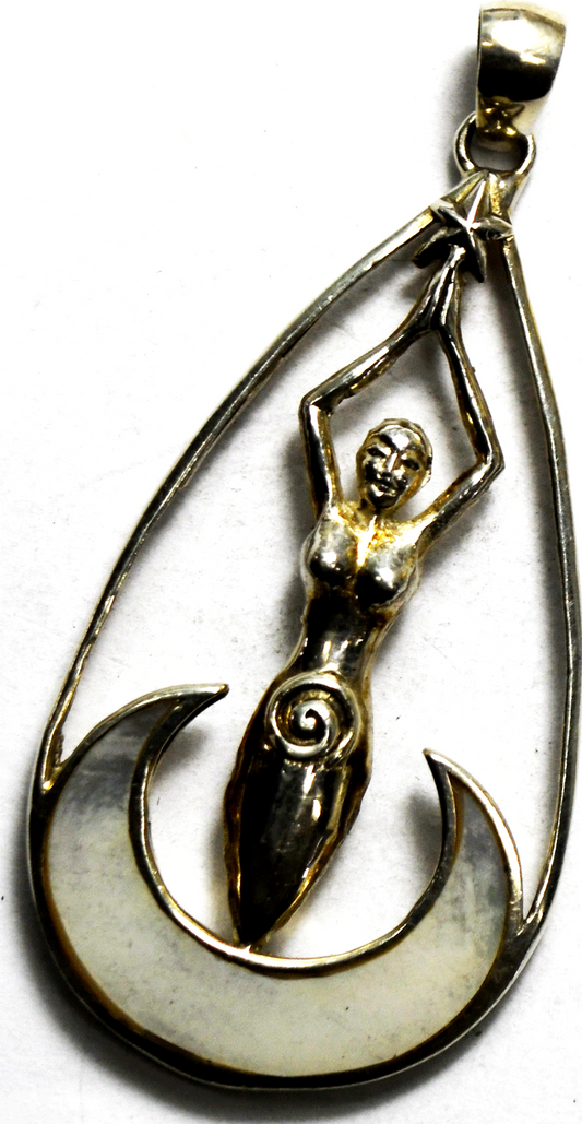 Sterling GDS Nautical Woman Sacrifice Crescent MOP Pendant 61mm  x 30mm