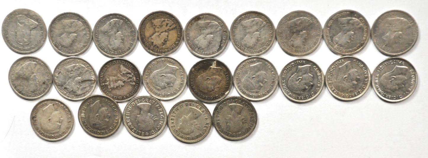 1910-1961 Australia 6 Six Pence Silver 23 Coin set KM#58 No Duplicates