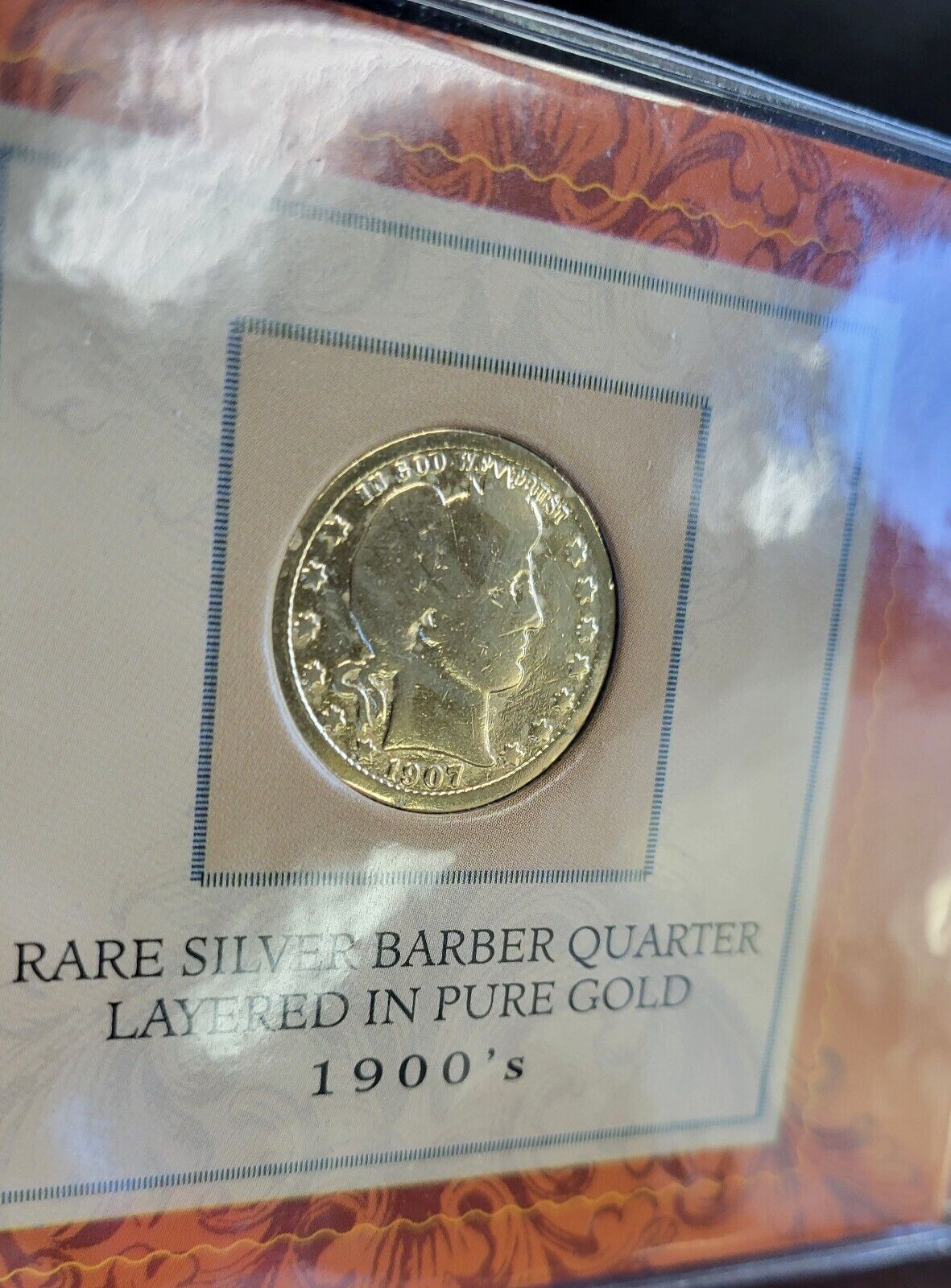 1900s Silver Barber Quarter 90% Silver 25c Layered In Pure Gold 1907