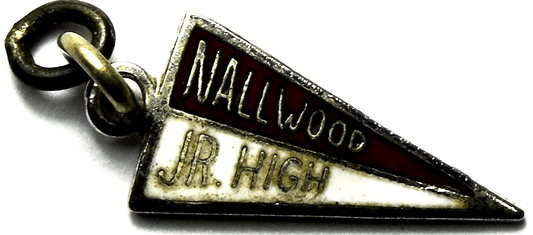 Sterling Nallwood Junior High OP Kansas Red Enamel Pennant Charm 19mm x 9mm