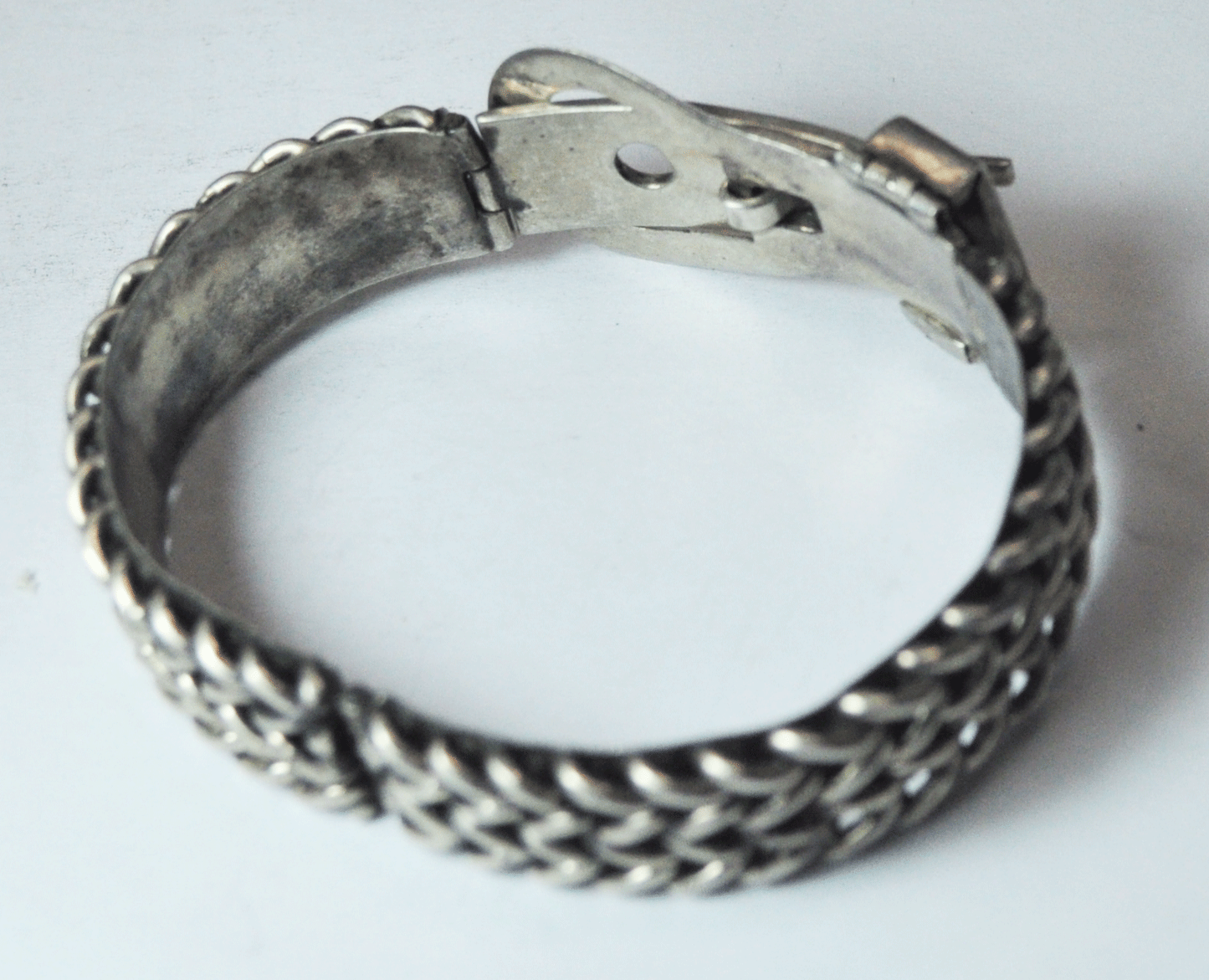 Sterling Mexico Latch Hook Buckle Bangle Hinged 15mm Bracelet 7-1/2" Wrist