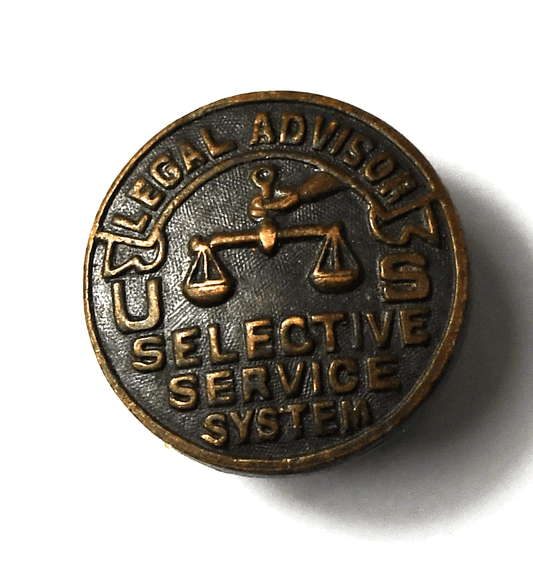 WW1 Orig US Selective Service System Legal Advisor Screwback Lapel Button