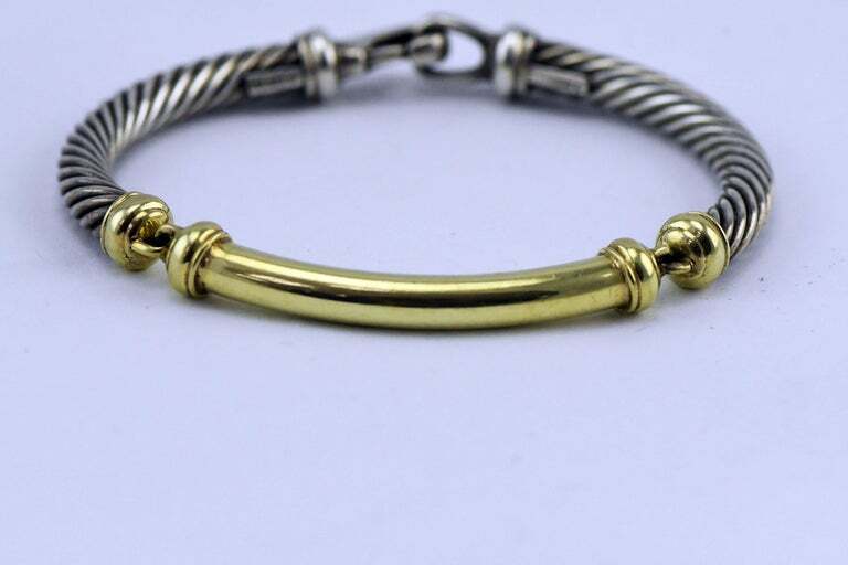 David Yurman 14 Karat Yellow Gold and Sterling Silver Cuff Cable Link Bracelet