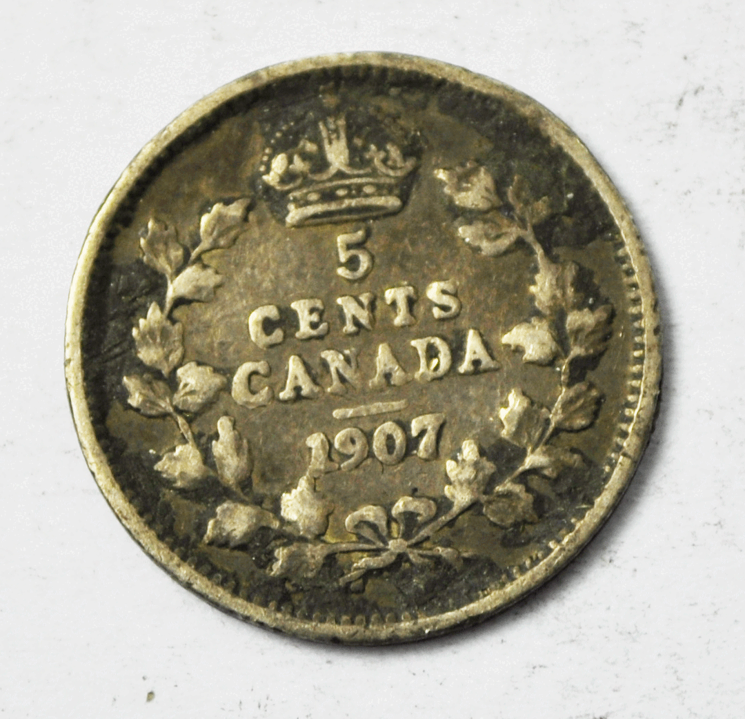 1907 Canada 5c Five Cents Silver Coin Half Dime KM# 13