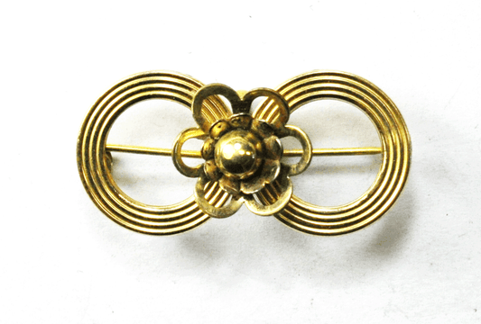 Antique Gold Filled Harry Iskin Double Circle Flower Brooch Pin 37mm x 19mm