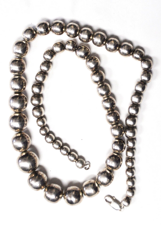 Sterling Large Graduated Round Bead Necklace 8-18mm 26"