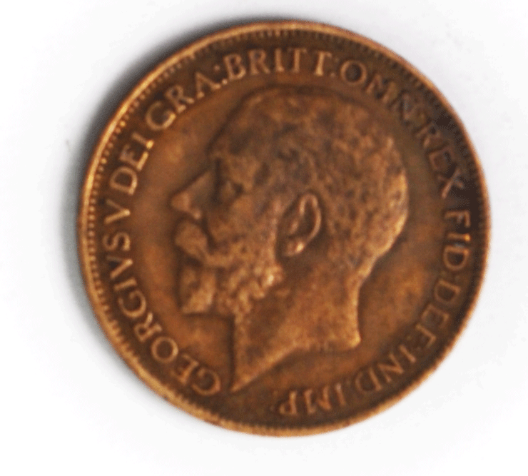 1919 1F Great Britain Farthing Bronze Coin