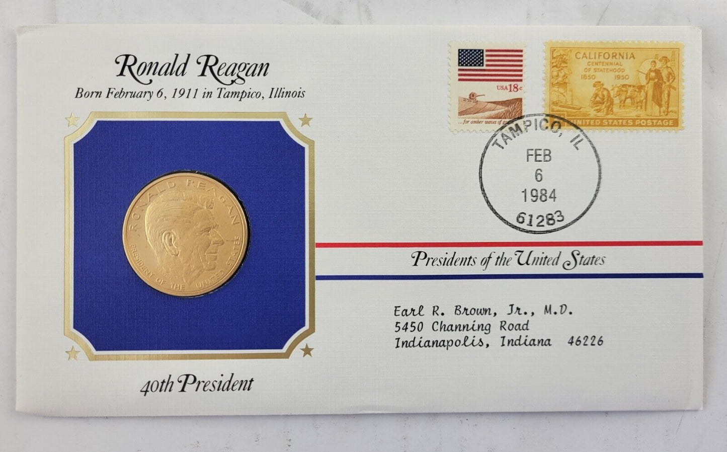 Ronald Reagan Presidential Covers Medal Postal Commemorative Society Gold Plated