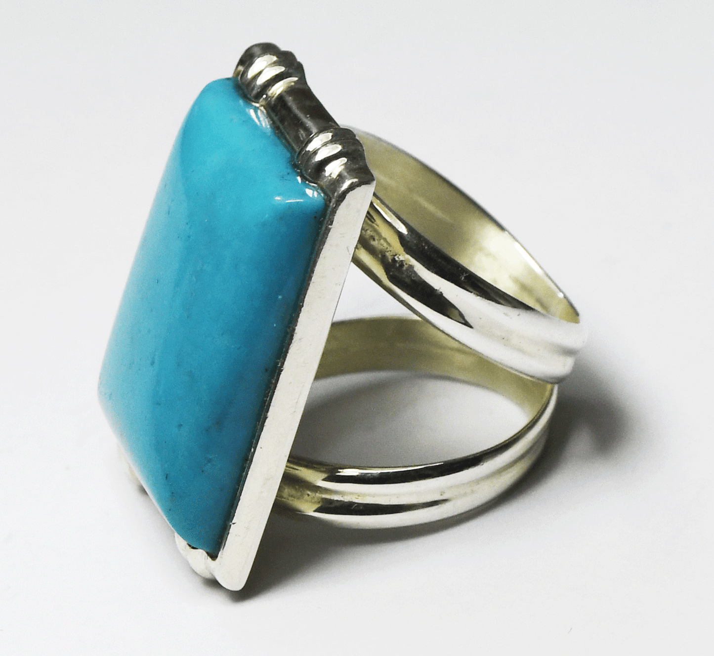 Sterling Desert Rose Rectangle Turquoise Ring 28mm Size 6-1/2