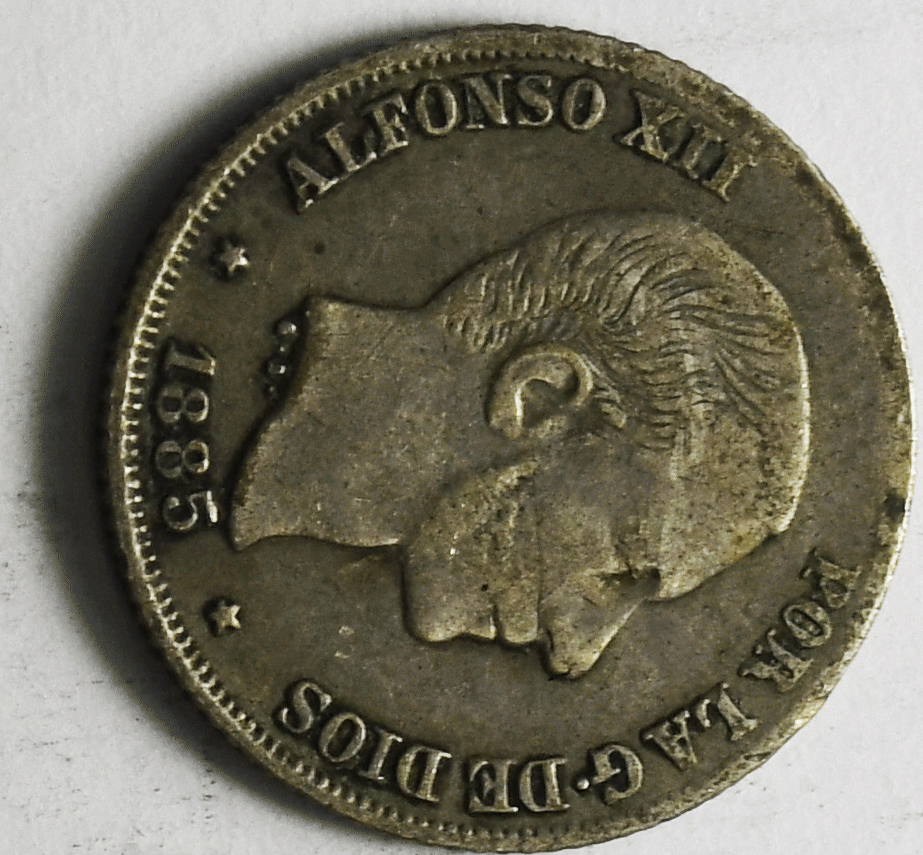 1885 Philippines 10 Ten Centimos Silver Coin KM# 148