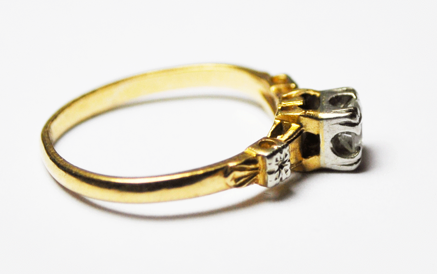 Antique 14k & 18k Gold Wedding Ring 1/4ct Diamond 4.5mm Size 5 Two Tone