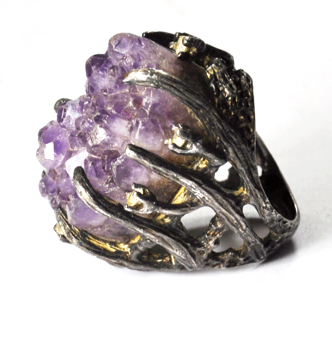 Sterling Silver Panetta Tree Branch Large Amethyst Ring 32mm Size 4 Brutalist