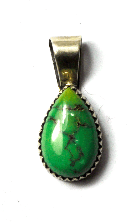 Sterling Garrison Boyd Carico Light Green Turquoise Tear Drop Pendant 1" 12mm