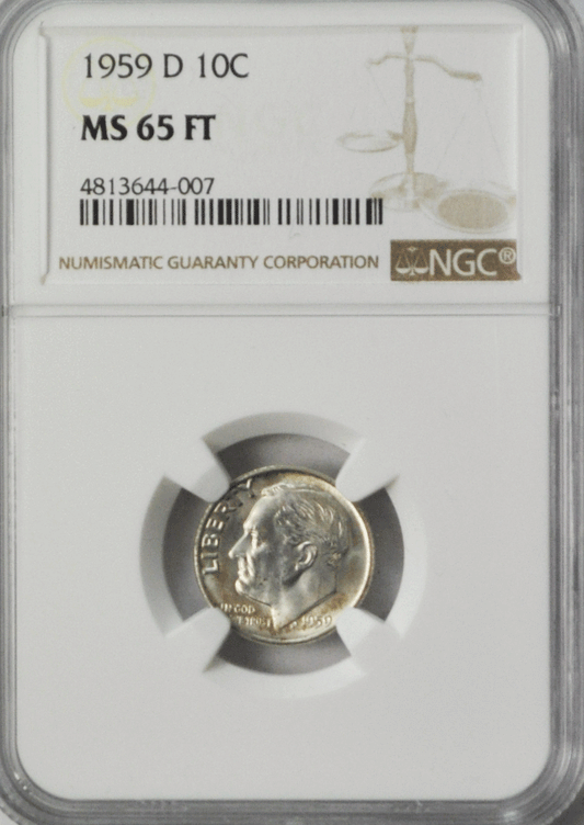 1959 D 10c Roosevelt Silver Dime NGC MS65 FT Gem Uncirculated Coin Denver