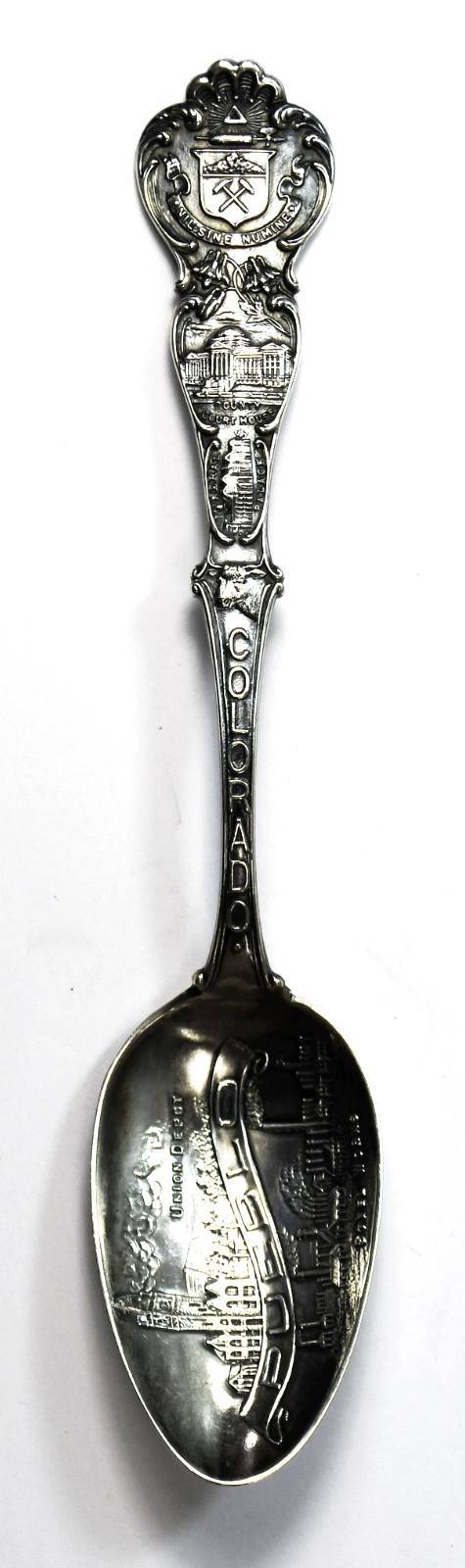 Sterling Charles Robbins Pueblo Union Depot Steel Works Souvenir Spoon 5-3/4"