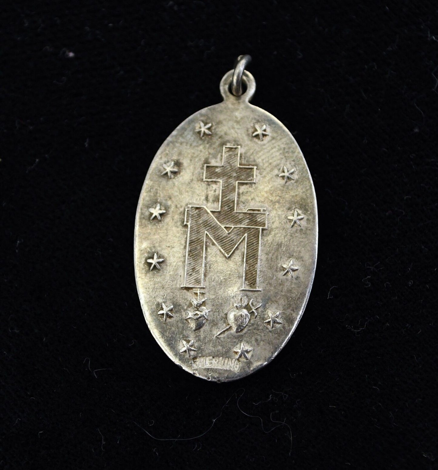 Vintage Sterling Silver Mother Mary Pendant Charm 6.7 grams 1  3/8"