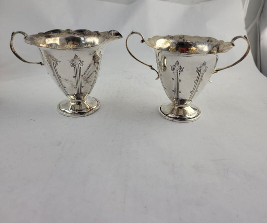 Sterling Silver 3 1/2" Tall Creamer and Sugar Bowl Set 10.4oz