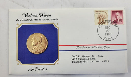 Woodrow Wilson Presidential Covers Medal Postal Commemorative Society Gold Plate