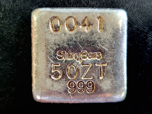 Shiny Bars Poured Silver 5 Troy Oz .999 Fine Silver Poured Square Bar