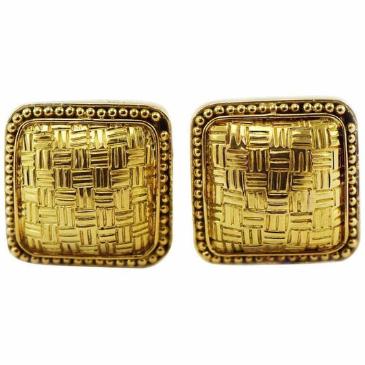 Vintage John Hardy 18k Square Basket Weave Clip-On Earrings with Omega Backs