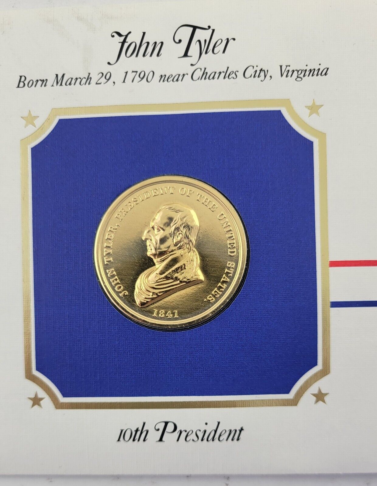 John Tyler Presidential Covers Medal Postal Commemorative Society Gold Plated