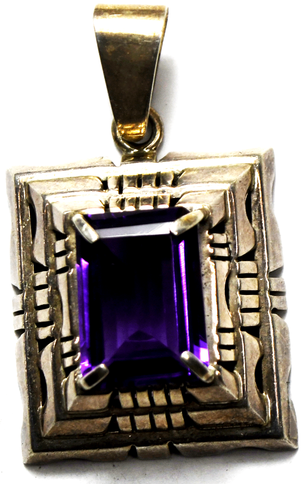 Sterling Purple Amethyst Rectangle Stepped Pyramid Pendant 29mm x 47mm  34.2g