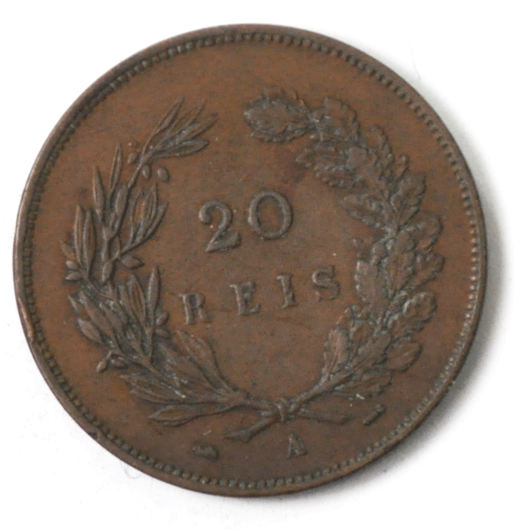 1891 A Portugal 20 Twenty Reis Bronze Coin KM# 533