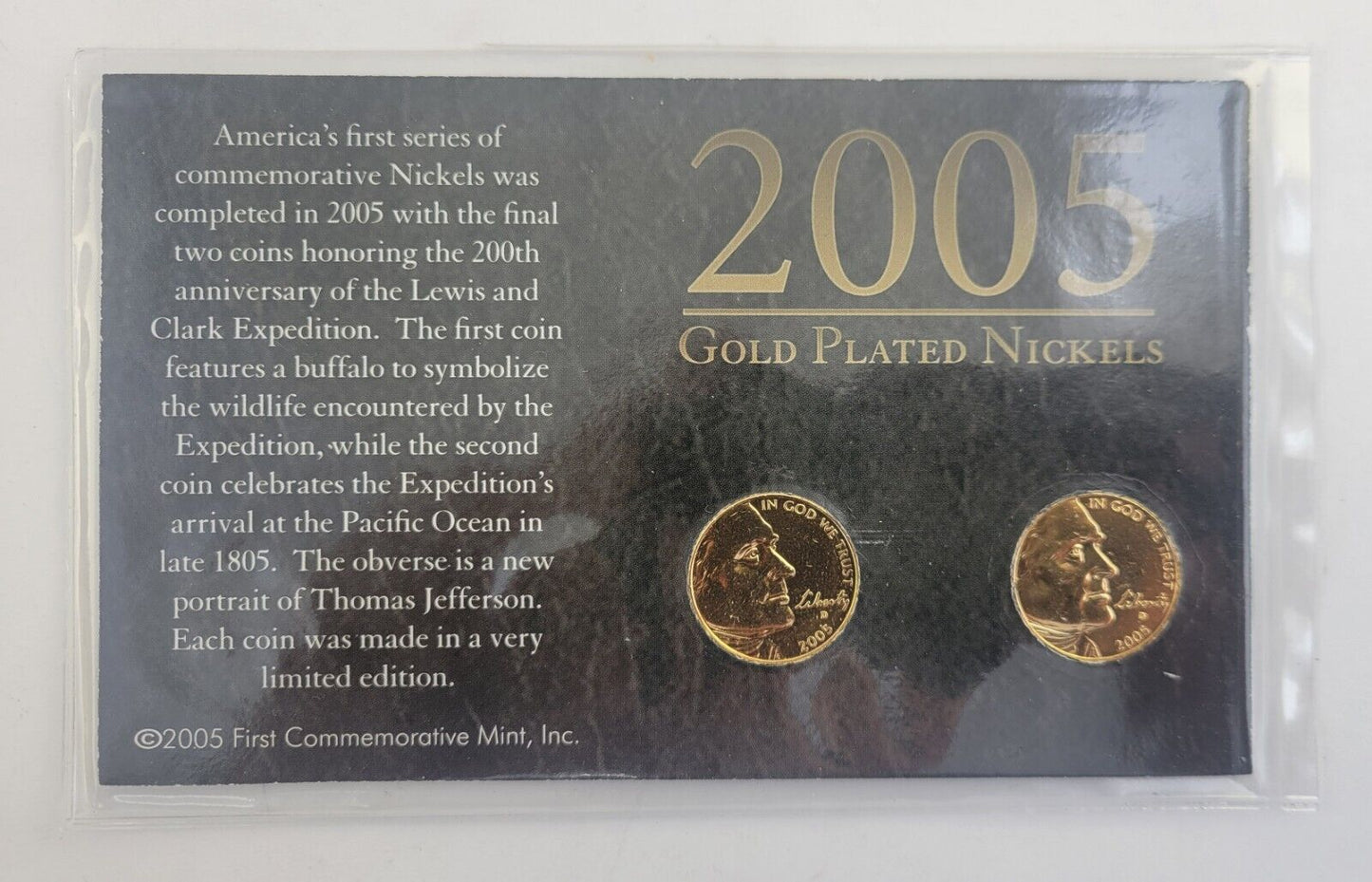 2005 Gold Plated Jefferson Nickels From First Buffalo Ocean Commemorative Mint