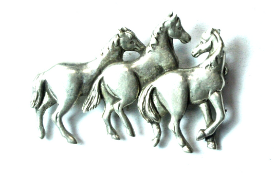 Sterling Silver Carol Felley Three Horse Brooch Pin 46mm x 31mm