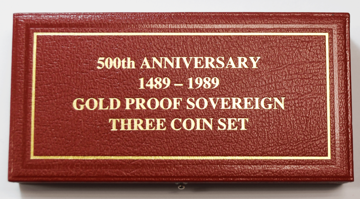 1989 Great Britain Gold Proof Sovereign Three Coin Proof Set w Box & Papers