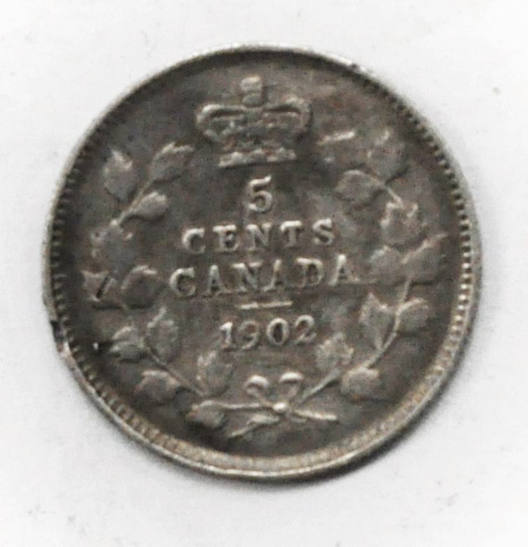 1902 Canada 5 Five Cents Silver Coin KM# 9