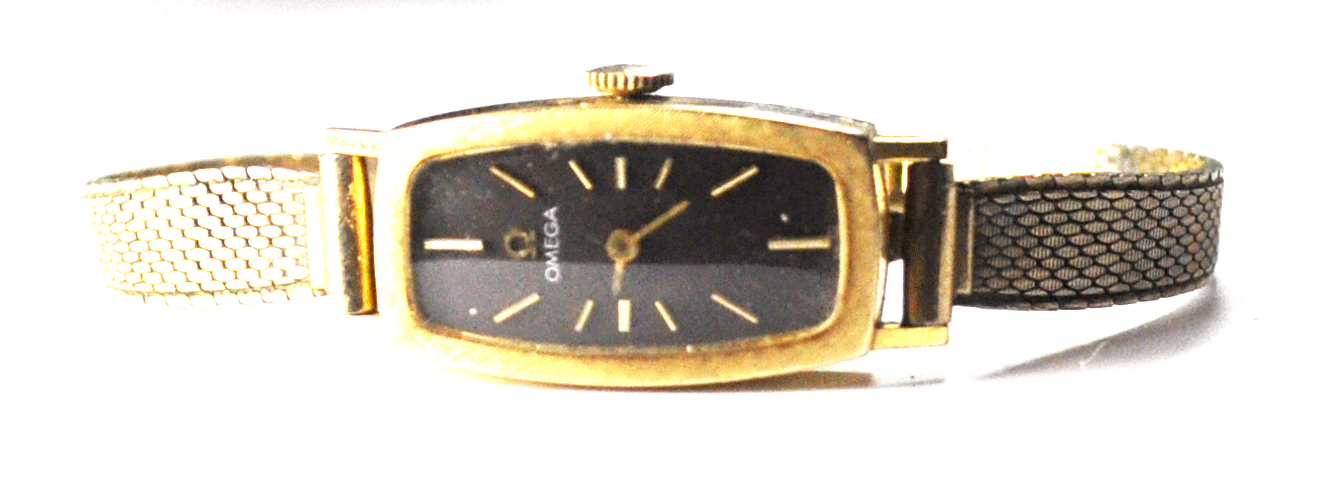 Vintage 14k Solid Gold Omega 485 Manual Wind AA5346 Black Dial Wristwatch 14mm