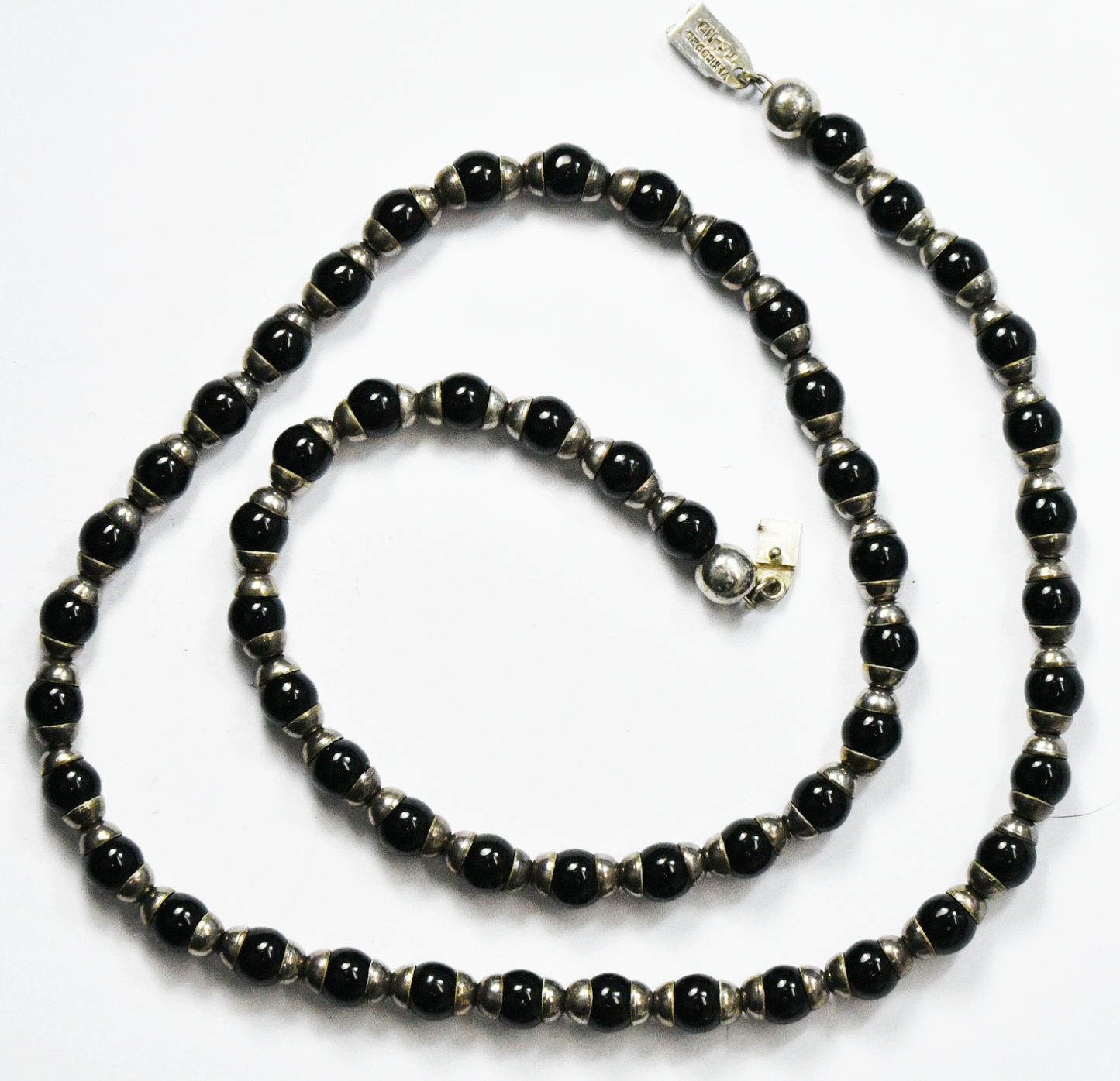 Sterling Silver Black Onyx 8mm Round Bead 27" Necklace